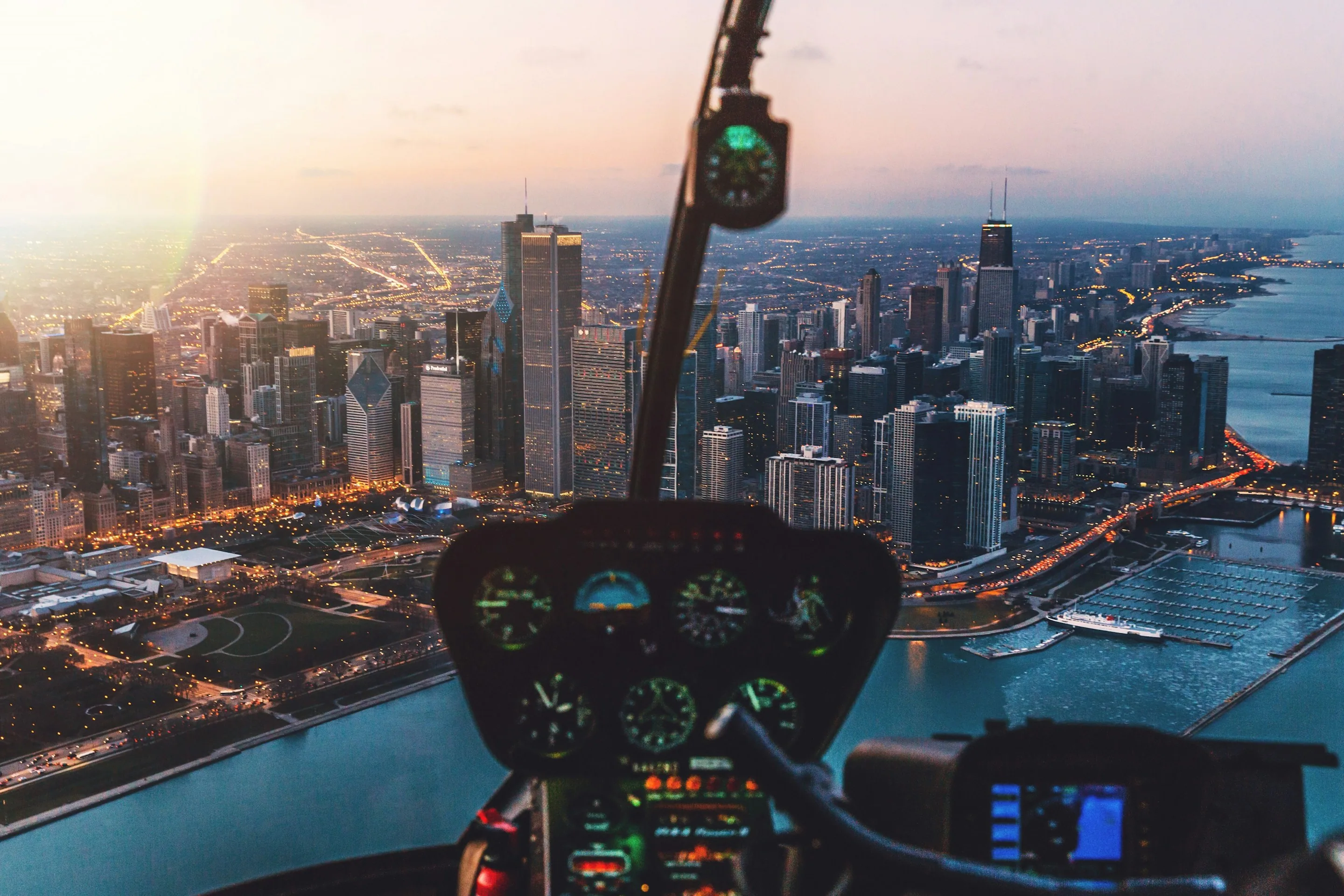 An aerial view of a city skyline